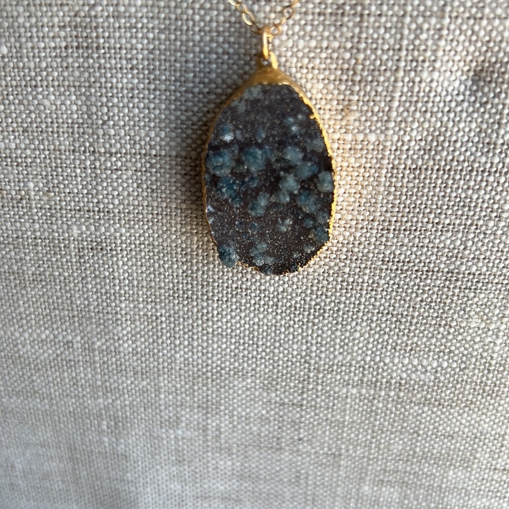 Blue and grey Druzy with gold plated chain handmade in LA
